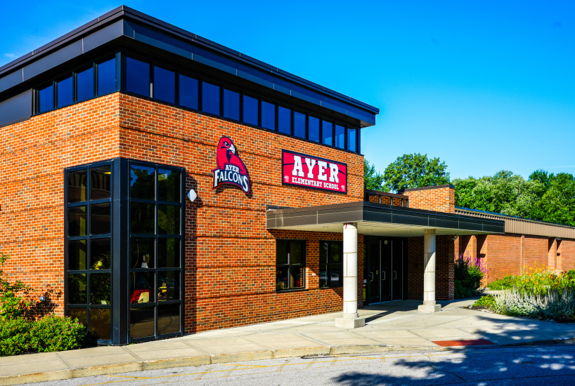 The front entrance to Ayer Elementary School